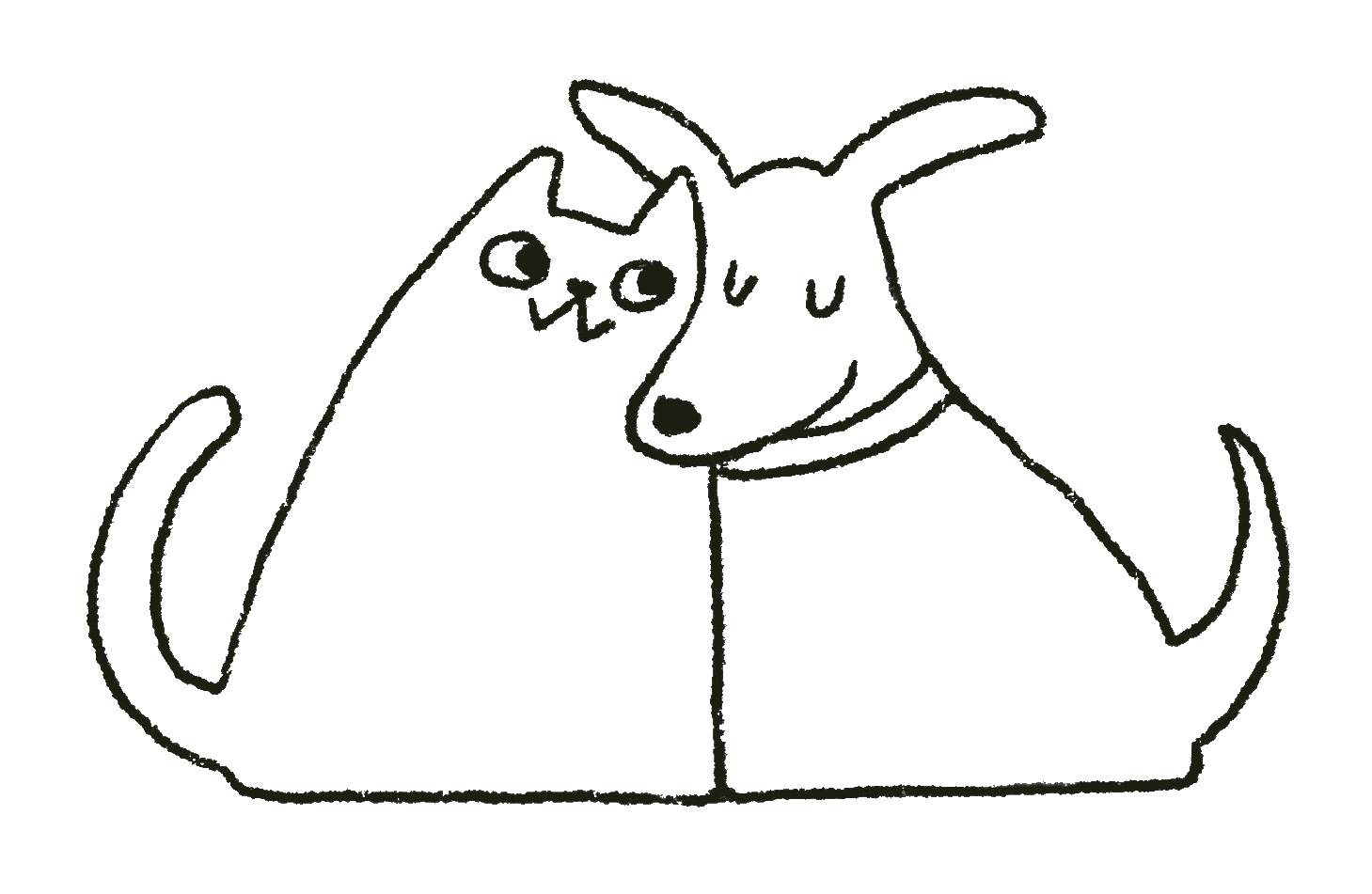Cat and dog cuddling illustration